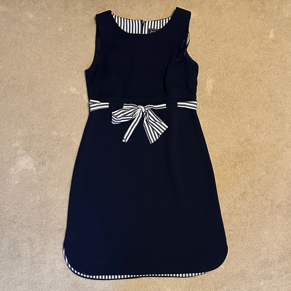 Jessica Howard Navy Dress with Striped Bow